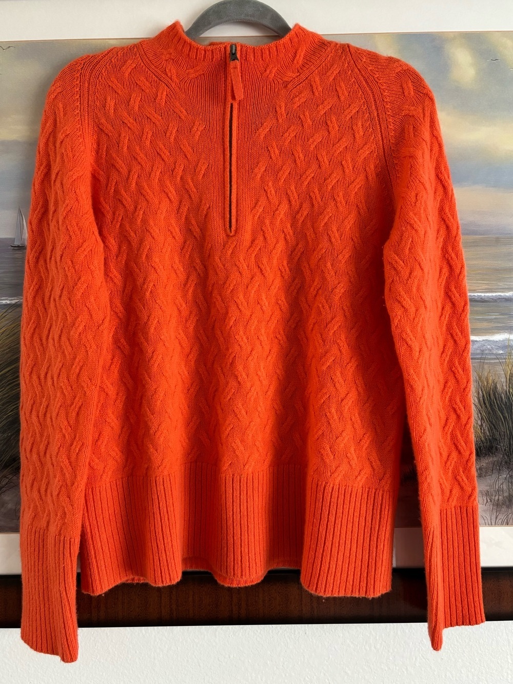Pure Amici 100% Cashmere Cable Knit Quarter Zip Preppy Sweater - Size L - Picture 2 of 7